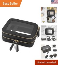 Chic Black Travel Makeup Organizer - Double Layer Cosmetic Bag with Brush Holder