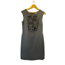 Eliza J navy flora appliqué ruffle front sheath dress sleeveless size 6