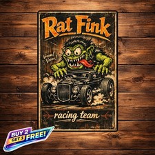 Rat Fink Racing Team Vintage 8x12 Wall Art Tin Metal Sign Hot Rod Garage Decor