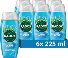 Radox Feel Active Shower Gel Sea Salt & Lemongrass Scent, 225ml Pack of 6 | UK 5.39 per litre
