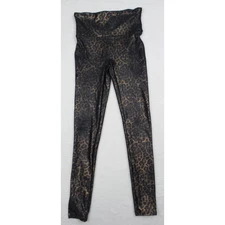 Spanx Leggings Womens Size Medium Black Gold Faux Leather Leopard Shine