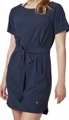 Helly Hansen Navy Blue Thalia Dress Sz XL Belted Stretch Pockets Career Minimal