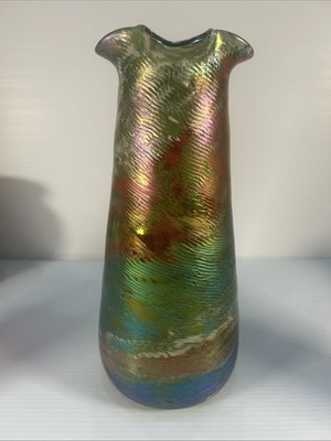 RINDSKOPF 11.50 PEPITA IRIDESCENT BOHEMIAN ART NOUVEAU GLASS VASE LOETZ ERA.