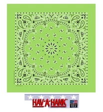 12-USA MADE Hav-A-Hank LIME Green Paisley BANDANA Face Mask Neck Scarf Head Wrap
