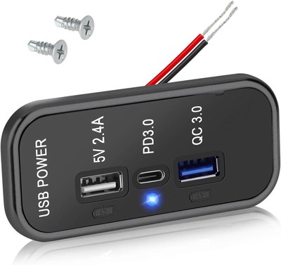 3 Ports 12V USB Steckdose, PD3.0 Typ C, QC3.0 USB 2.4A USB A Ladebuchse, Auto