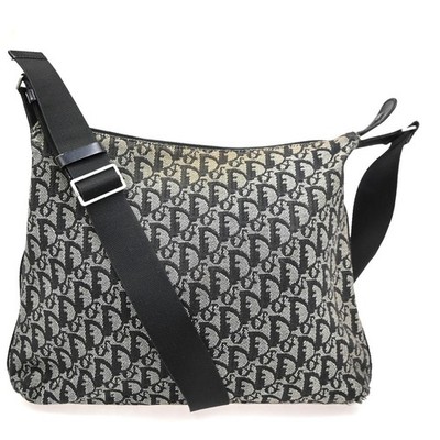 CHRISTIAN DIOR Logo Trotter Pattern Messenger Bag Canvas Leather BK SHW 65CA485