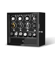 DUKWIN Automatic 8 Watch Winder With 6 Watches Display Storage Box W/ LED Light