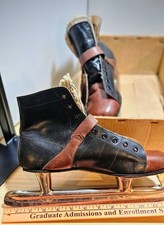 Brasco Mens Ice Skates Size 9 Black/ Brown Leather Vintage