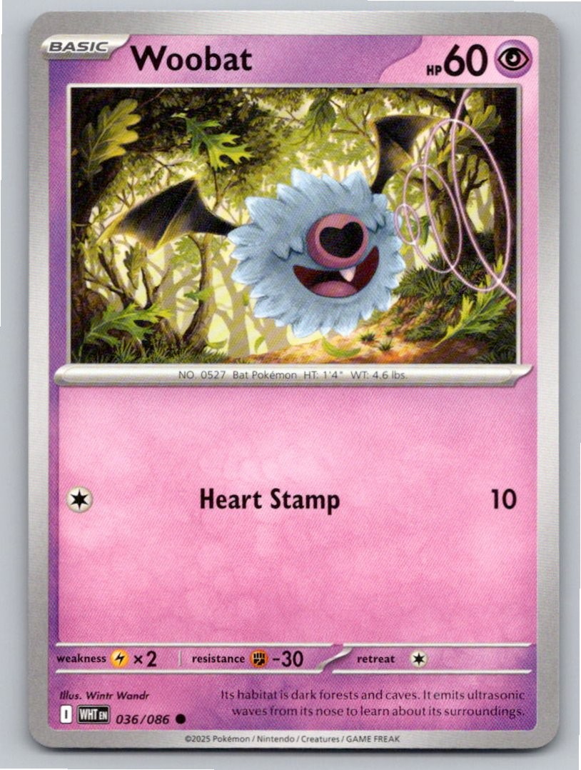 2025 POKEMON WOOBAT WHITE FLARE 036/086 C NM A56249 FREE S&H