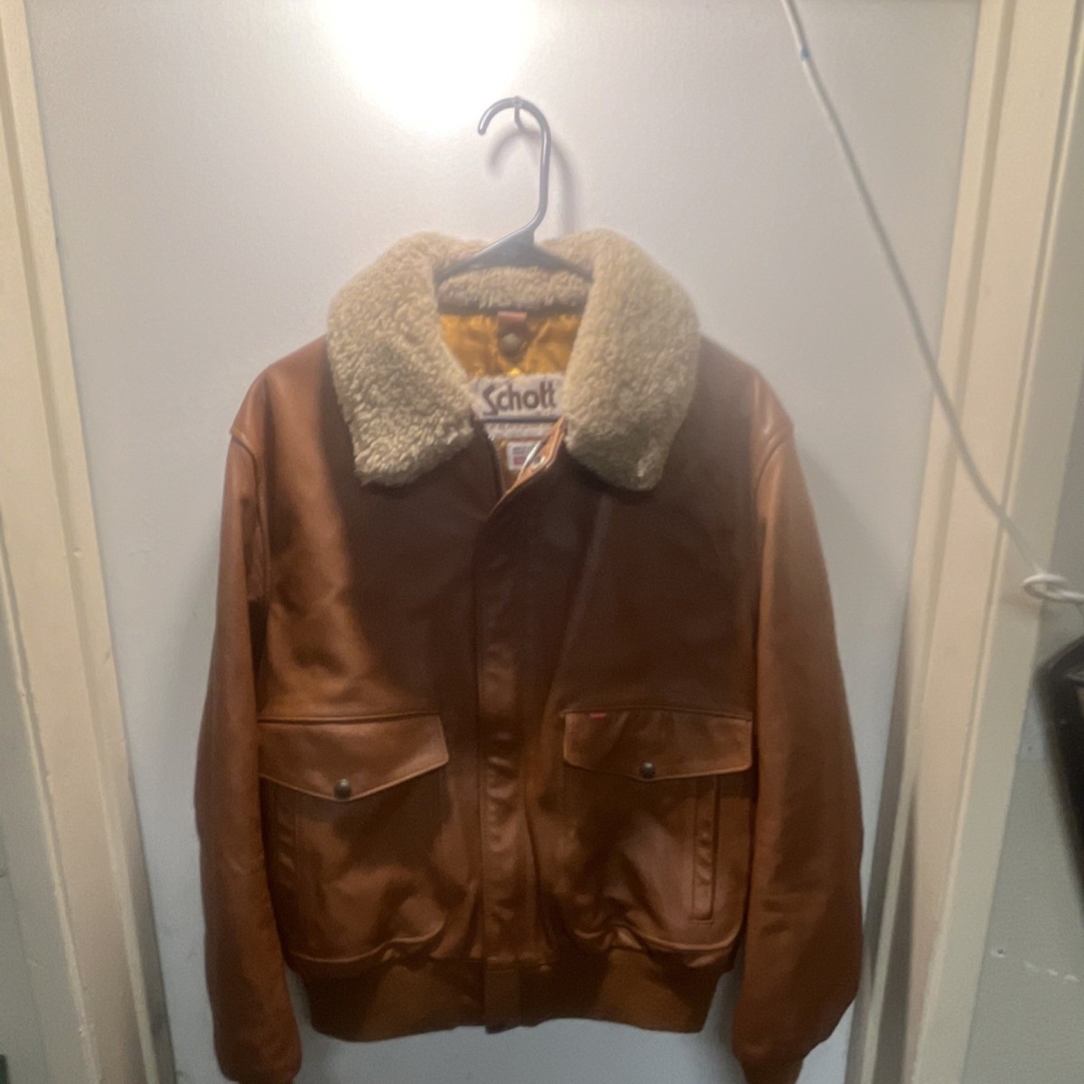 Schott x Supreme Brown Leather Sherpa Collar Bomber Jacket Men