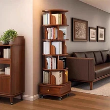 6 Tier Rotating Bookshelf, 360 Display Corner Bookshelf for Small Space
