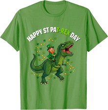 Dino St Patrick's Day Kids Saint Patricks Boys Leprechaun T-Shirt All Size XS-XL