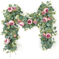 KüNstliche Blumengirlande Eukalyptus Vintage Dekorative Wandbehangpflanze Rosa