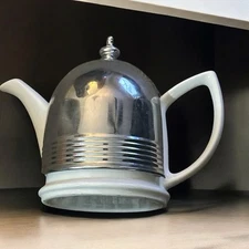 Vintage Hall China Co. Forman Family Inc. Cozy Teapot w/ Silver Cover Lid