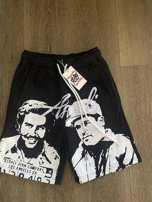 ASAALI Mens Black/White Graphic Print Drawstring Sweat Shorts Hip Hop Size M