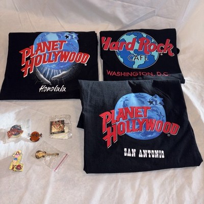 Lot 8 Vintage Hard Rock Cafe Planet Hollywood T-Shirts Large L & XL Lapel pins