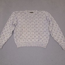 Vintage Croft & Barrow Sweater Mens XL Cotton Knit Made in USA Geometric Cream