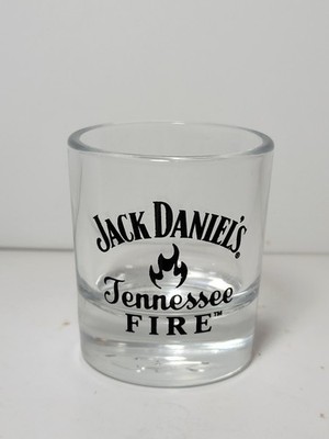 Jack Daniels Tennessee Fire Whiskey Logo  Clear Shot Glass - Embossed Flame Base