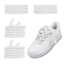 NOQUBYS Thick Rope Shoe Shoelaces for Air Force 1, Cotton Chunky 47", White