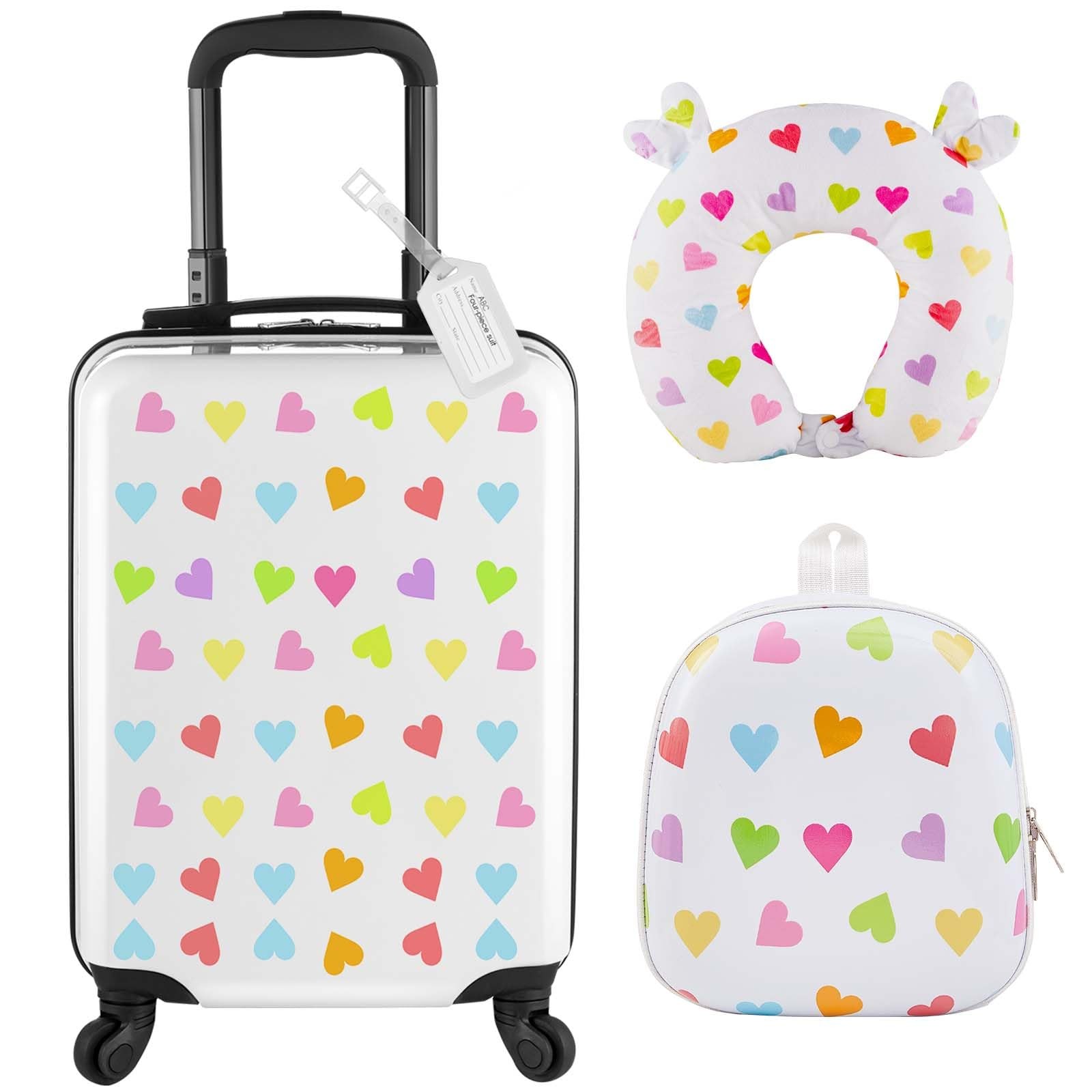 Set Rolling Suitcase Backpack U-shaped Pillow Carry On Gift 