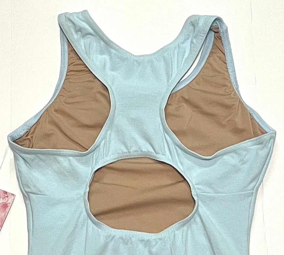 Body Natalie Leotardo Teatral Ojo de Cerradura Recortado en la Espalda Azul Claro Nuevo Niña Foto 3 de 4