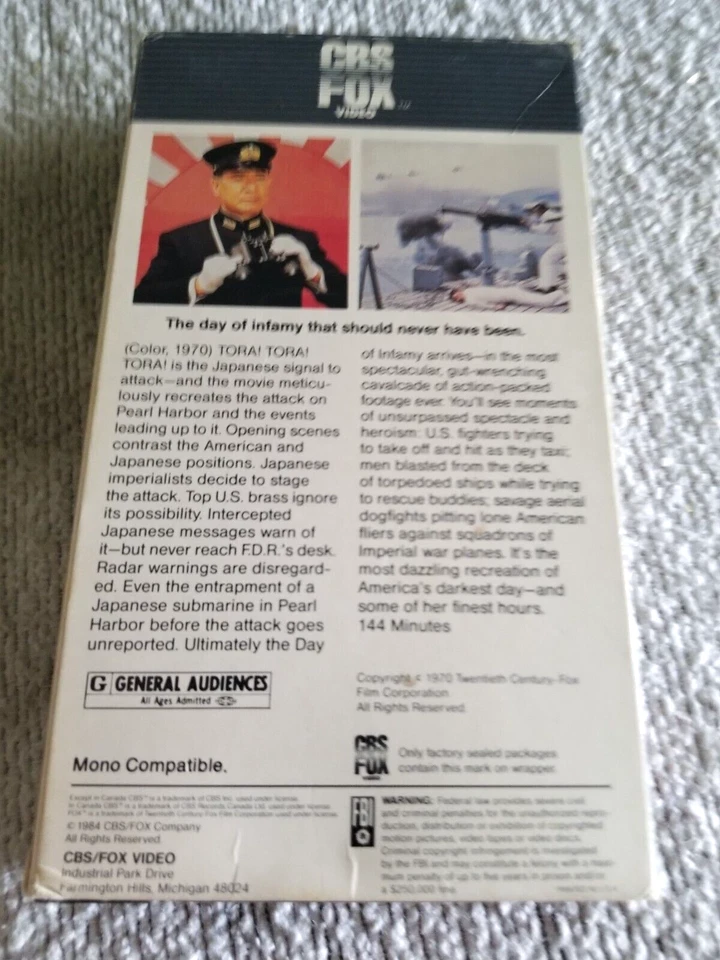 Tora! Tora! Tora! VHS Movie Hi-Fi Stereo - 1984 CBS FOX Edition - Ex Rental - Image 3 of 4