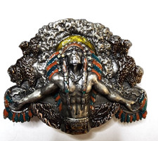 Vintage Siskiyou Native American Western Chief Feathers Belt Buckle