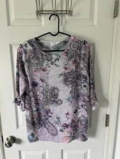 Time And Tru Top Womens Large Boho Floral Paisley Studded Lightweight Shirt