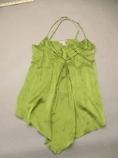 H&M Size 4 Womens Green 100% Silk Stretch Cross Back Halter Asymmetric Top 628