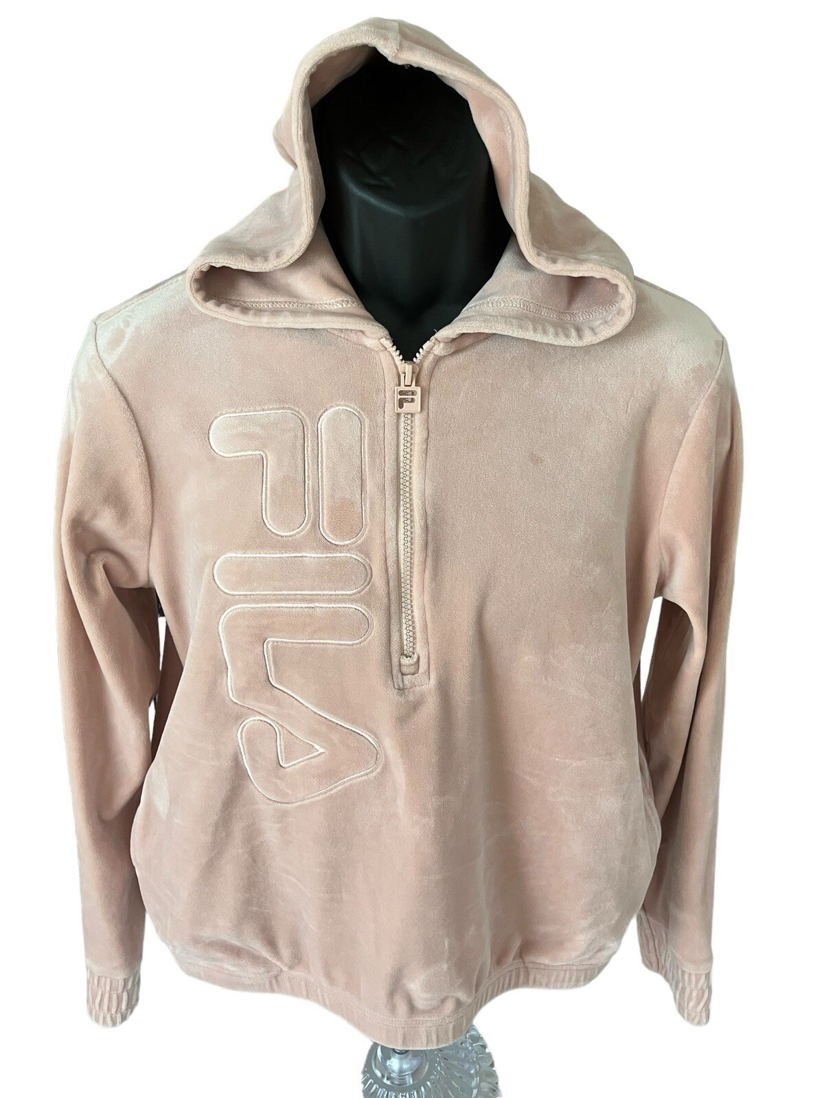 FILA Felpa con cappuccio donna piccola rosa rosa velluto 1 4 tasche zip