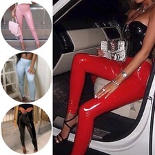 Women's Wet Look PU Leather High Waist Leggings Stretch Pant PVC Trousers Wear
