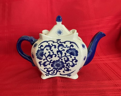 Teiera cinese vintage in ceramica blu scuro e bianca Nantucket - Foto 14 di 22