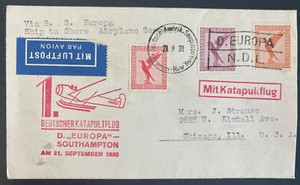 1930 Germany Catapult First Flight Airmail Cover D Europa To Chicago IL Usa 1