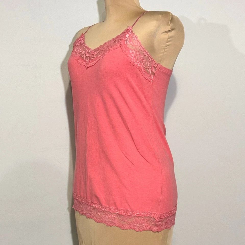 Camiseta sin mangas Y2K Charlotte Russe Cami Top ribete de encaje correa de espagueti rosa coral grande Foto 4 de 4