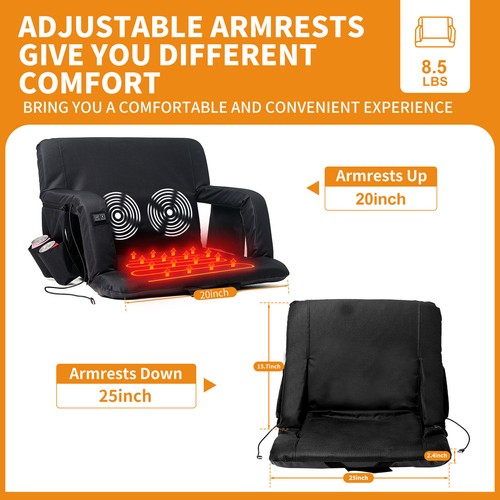 SLSY 21"/25" Heated Massage Stadium Seats Chair Bleacher Chairs Reclining Seat - Picture 2 of 58