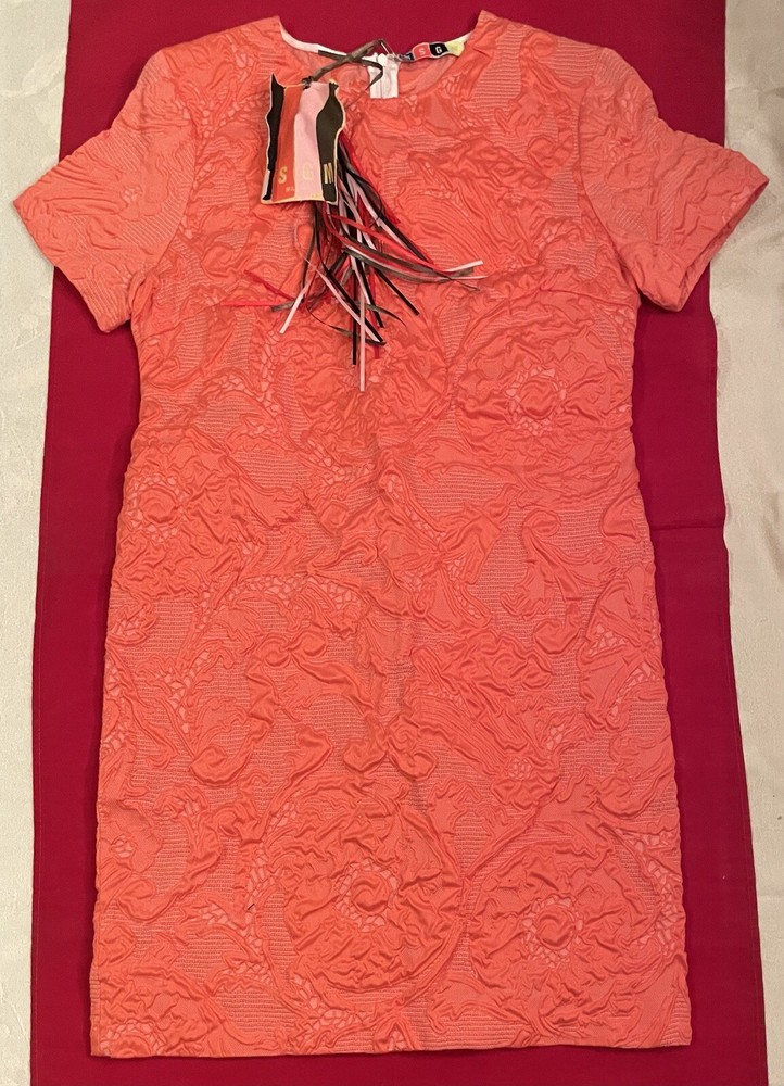 MSGM Milano Women's Size 42 US Small Orange/Pink Textured Shift Dress Italy NWT