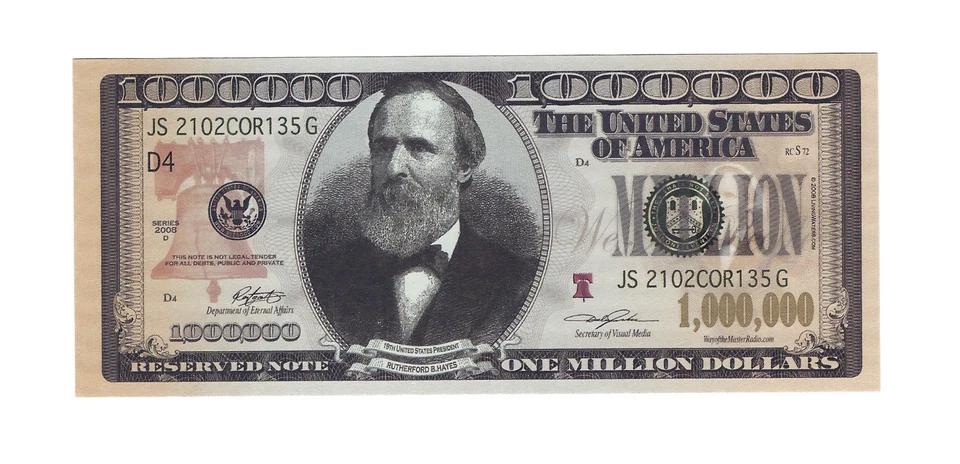 Vintage $1,000,000 One Million Dollars Rutherford B Hayes*NEW ORIGINAL NOVELTY* - Image 2 of 4