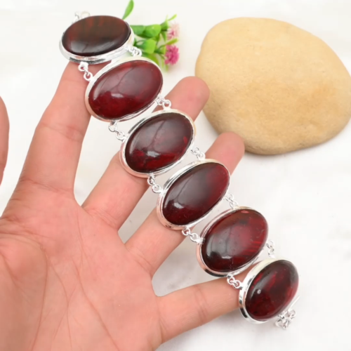 Red Flash Labradorite Chain Bracelet 925 Sterling Silver Handmade Jewelry Gift - Video 1 of 1