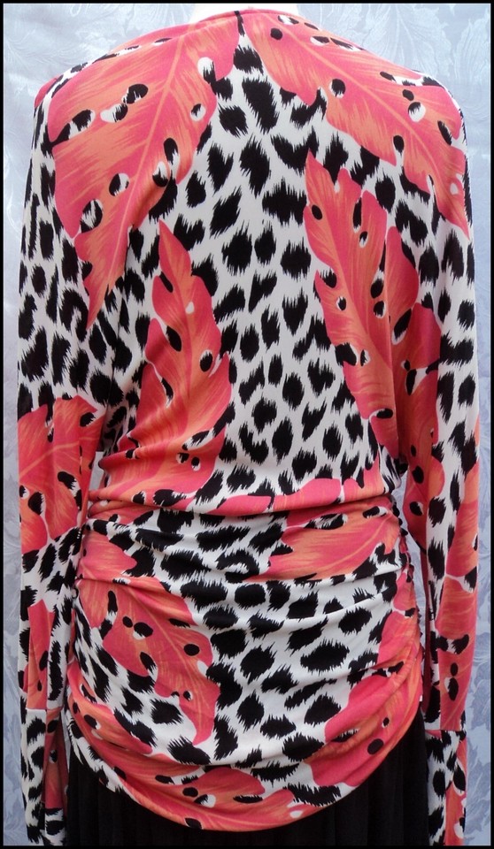 Vintage 1980s dress pink/black jungle animal print midi dress fits size