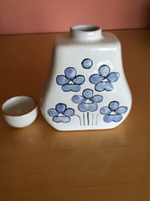 Öl-, Essigflasche, Steingut Blau-weiß Blütenmuster, Handarbeit, Spanien