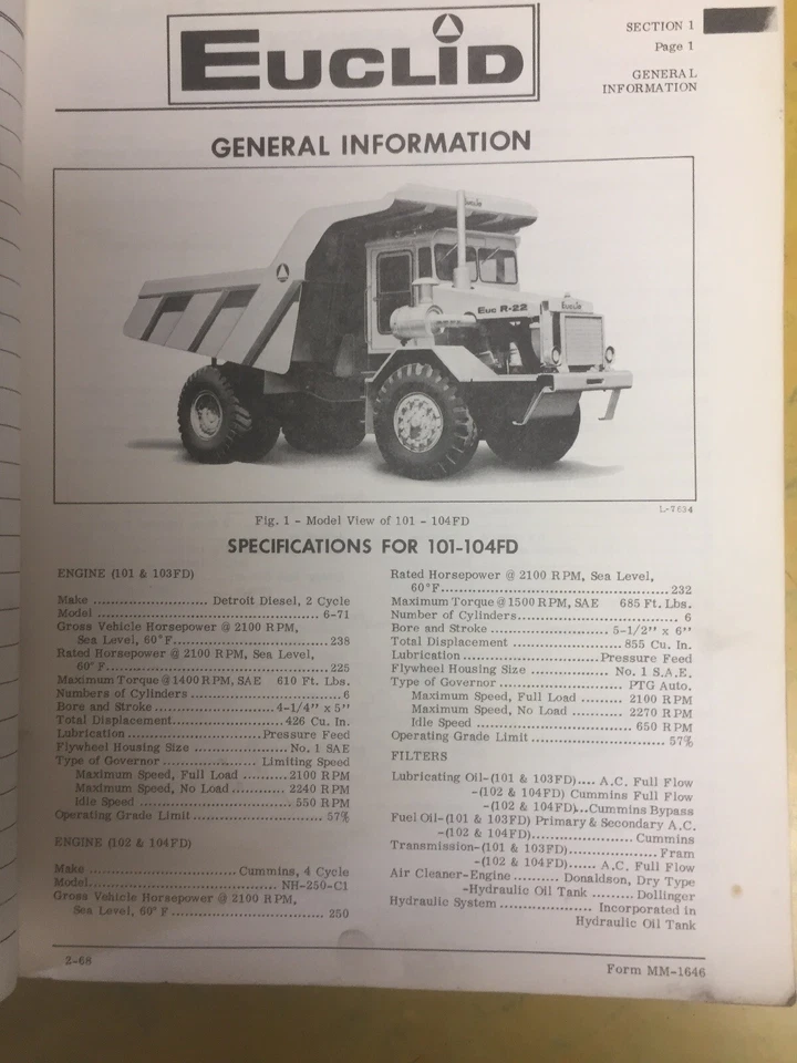 Euclid 101FD 102FD 103FD 104FD Rear Dump Truck Shop Service Repair Manual Terex - Image 3 of 4