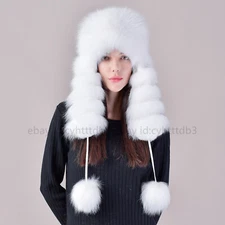 New Winter Women's 100% Rex Rabbit Fur Fox Fur Hat Outdoor Fluffy Hat Cap Scarf
