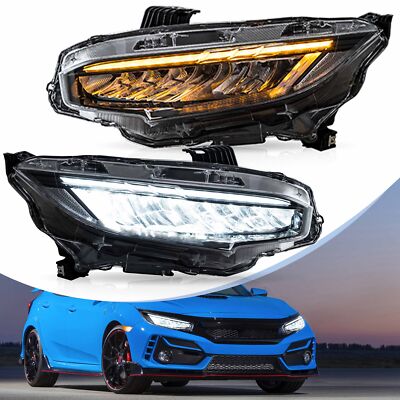 LED Headlights For 2016-2021 Honda Civic LED DRL Sequential Signal Projector