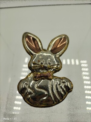Vintage Silver Copper Gold Tone Large Easter Bunny Rabbit Brooch Pendant Pin 