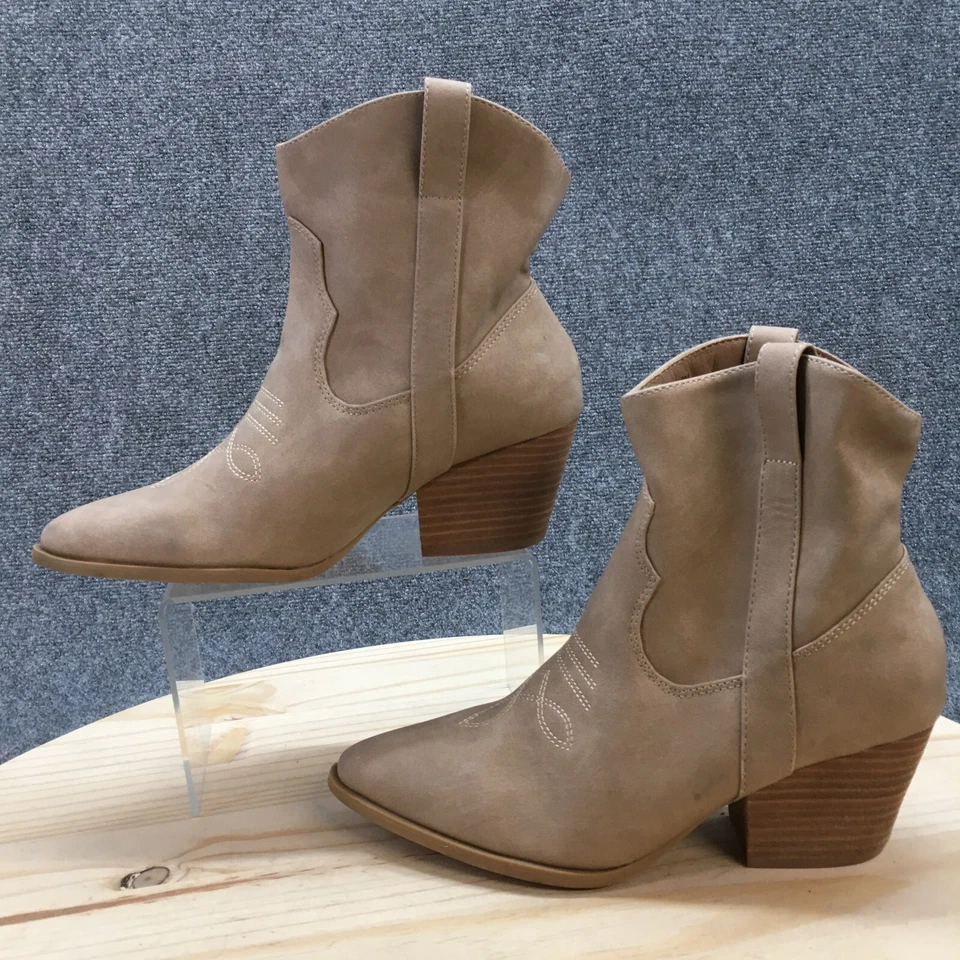 Botas Rachel Zoe para Mujer 9M Rocky Western Vaquero Beige Imitación Cuero Pull On Block Foto 2 de 4