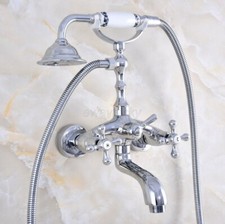 Chrome Brass Wall Mount Bathtub Clawfoot Tub Faucet Mixer Tap w/ Hand Shower