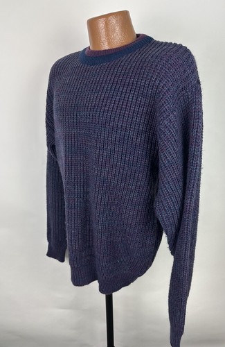 Maglione vintage anni 90 a costine M maglia acrilica girocollo erica viola blu navy - Foto 4 di 14