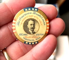 American Thresherman Pinback Button BB Clarke Uncle Silas Madison WI Bastian