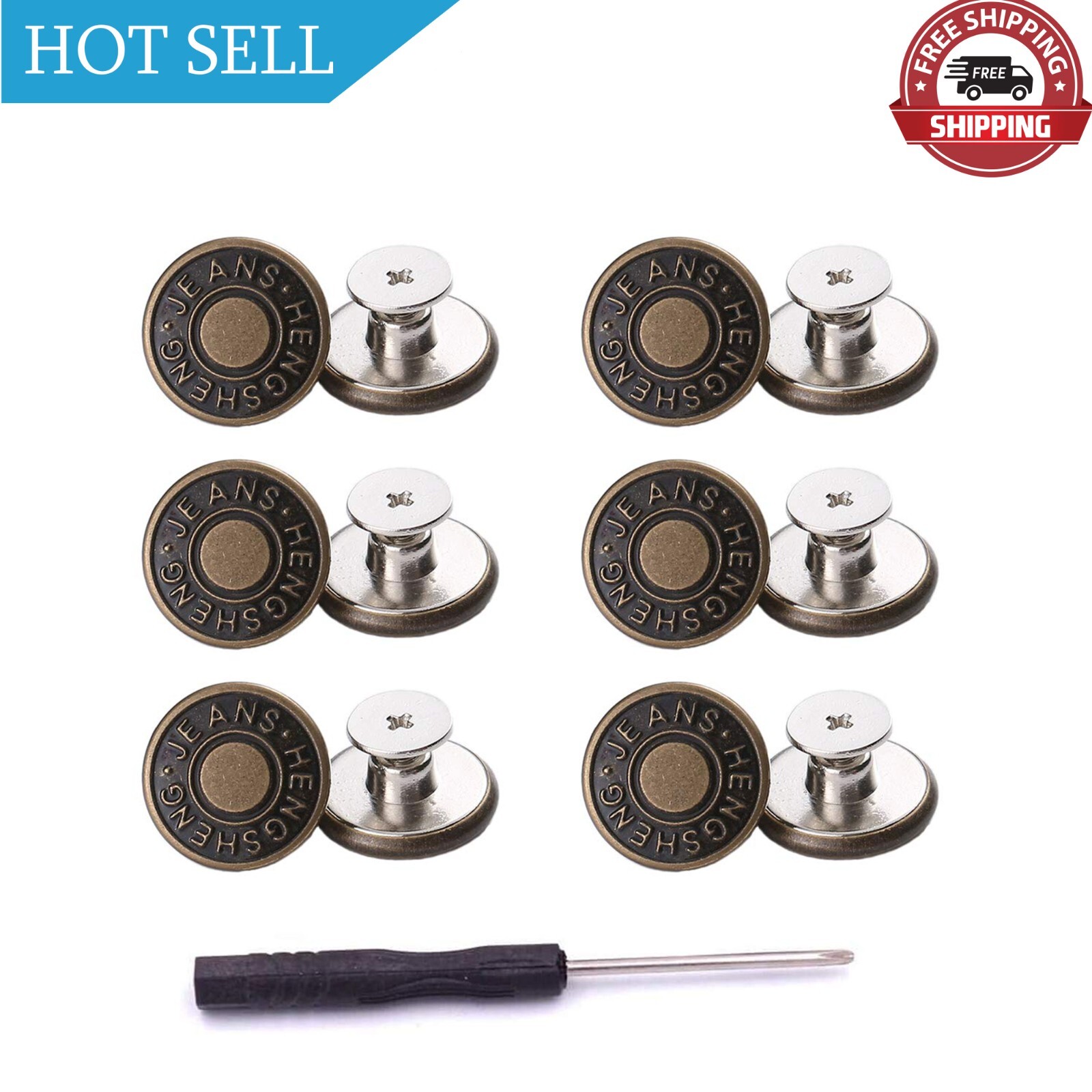 12 Pcs Button for Sewing Metal Jeans,ICEYLI 17 mm No-Sew Nailess Removable Me...