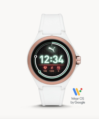 Puma White Tone White Silicone Touchscreen GPS HR SmartWatch 44mm 